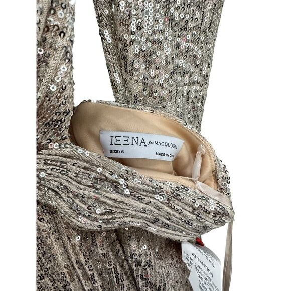 Ieena for Mac Duggal Gold Metallic Puff Sleeve Cut Out Gown - Size 6 - NWT - Picture 7 of 7